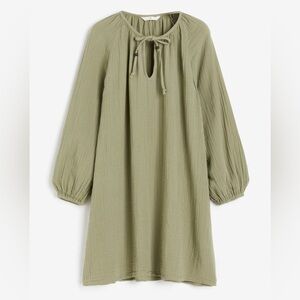H&M Tunic Dress, Khaki Green, 100% Cotton Long Sleeve Shirt Dress, Size XS